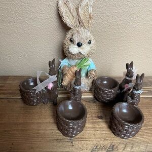 Lillian Vernon Vintage Brown Rabbit Egg Holders set of 4!